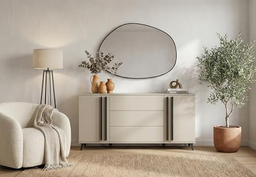 MINIO go for it - Kommode Huron, Breite 150 cm, Stehendes Sideboard, mit Lamellen, Farbe: Beige Congo/Schwarz matt