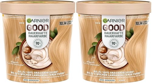Garnier GOOD Dauerhafte Haarfarbe 10.14 Kamille Blond – Coloration ohne Ammoniak, vegane Formel, bis zu 100% Grauabdeckung, langanhaltende Farbe, mit angenehmem Duft, 1 Stk. (Packung mit 2)
