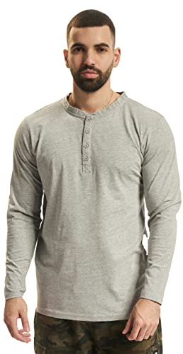 Urban Classics Herren Basic Henley L/S Tee Sweatshirt, Grau, M EU