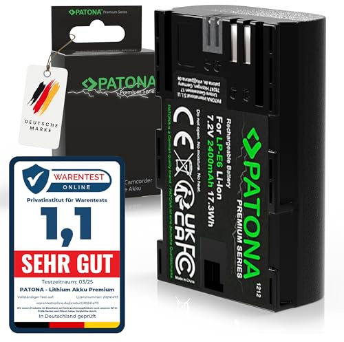 PATONA Premium LP-E6 2400 mAh - Intelligentes Akkusystem - Für EOS 60D 60Da 70D 80D 5D Mark II III 6D 7D Mark II