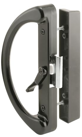 Prime-Line C 1222 Diecast Non-Keyed Sliding Glass Door Handle Set, Fits 4-15/16 Inch Hole Spacing, Black (1 Set)
