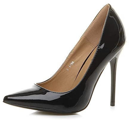 Ajvani Womens Ladies high Heel Pointed Court Smart Party Work Shoes Pumps Size 5 38, Black Patent, 5 UK