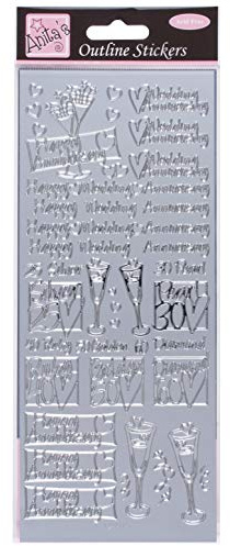 Anitas Outline Stickers, Wedding Anniversary, Silver, For Scrapbooking, Card Making, Kids Play, Homework, Art, Craft, Embelish, Decorative, Paper, Card, Glass, Metal, Plastic, Foam