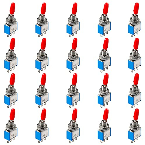 PerfectHD Mini Kippschalter - rote Plastikkappe - Minischalter - 3 Kontakte - WippSchalter - 6A 125V - 3A 250V - blau - 20er-Set - 8 Varianten