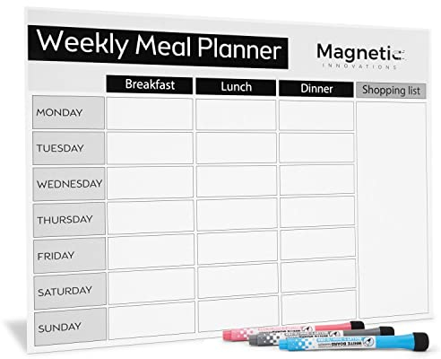 Magnetic Innovations Large A3 Fridge Meal Planner Board, Ideal as a Weekly Family Diet Planner, Food Shopping List, Menu Board, Includes 3 Dry Wipe Markers