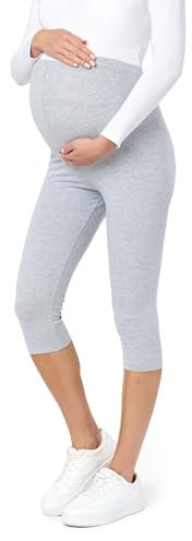 Be Mammy Leggings de maternité en Coton 3/4 Courts Confortables et Opaques 3/4 Pantacourt Pantalon Grossesse Maternité BE20-229 (Mélange XL)