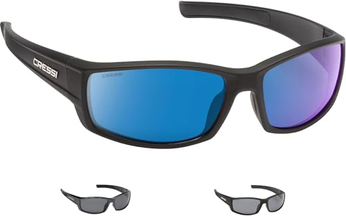 Cressi Unisex – Erwachsene Hunter Sunglasses Sport Sonnenbrille, Grau/Verspiegelte Linsen Blau, One Size