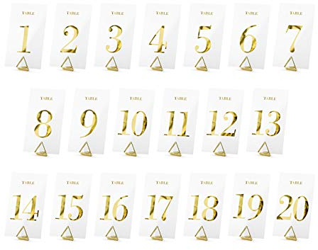 wYw Mellilu Tischnummern Tischkarten, Transparent Gold, 7x12 cm, 20 St, goldfarben