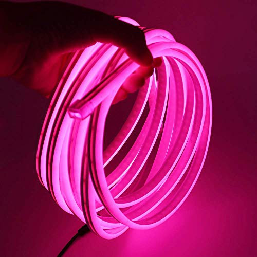 XUNATA 5m Rosa Striscia LED al Neon con Alimentatore, Flessibile, Impermeabile, DC 12V Luci LED 2835 per Esterni, Feste, Decorazione per Feste, Insegne Pubblicitarie