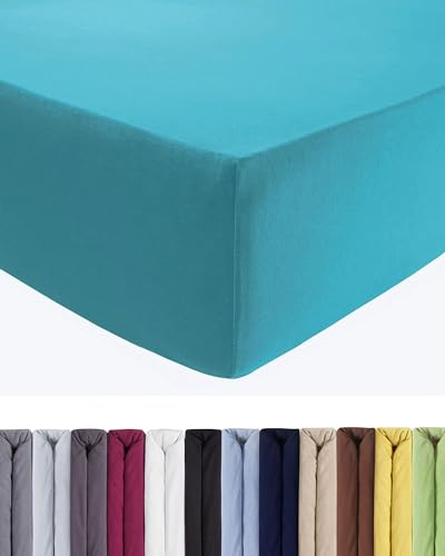 Entspanno Luxus Spannbettlaken 2X 90x200 bis 100x220cm - Aus weichem Premium Jersey - Ideal für Wasser- & Boxspringbetten bis 35cm Höhe - Petrol