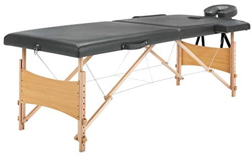 vidaXL Massagetisch mit 2 Zonen Tragetasche Höhenverstellbar Massagebank Massageliege Kosmetikliege Therapieliege Holzrahmen Anthrazit 186x68cm