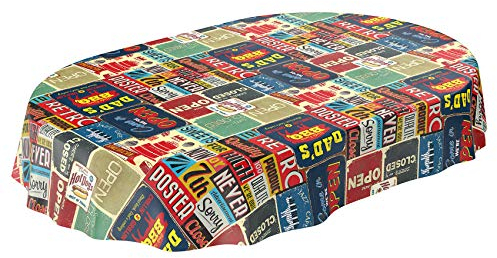 Wachstuchtischdecke abwaschbar Garten Tischdecke Wachstuch Rund Oval Eckig Indoor Outdoor Retro Cafe USA Amerika Style Oval 180x140cm