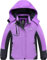 Wantdo Mädchen Winterjacke Verdickte Windjacke wasserdichte Skijacke Atmungsaktive Wanderjacke Outdoor Kapuzenjacke Winddichter SchneeMäntel Grau+lila 128-134