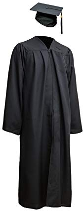 Robe Academicus Komplett-Set: akademischer Talar aus Satin + Doktorhut mit Quaste und aktueller (!) Jahrgangszahl (XS extra-small (< 155 cm), Schwarz)