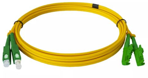 Cable de fibra óptica LWL - 1m OS2 amarillo, E2000/APC a SC/APC macho, Duplex 9/125 - Cable de par trenzado - Cable de fibra óptica de 1 metro
