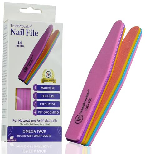 Limas de uñas, grano 100/180 (14 unidades), limas de uñas acrílicas para hombres, mujeres, profesionales, cuidado de mascotas, lima de uñas para el hogar y el salón de TradeProvider®
