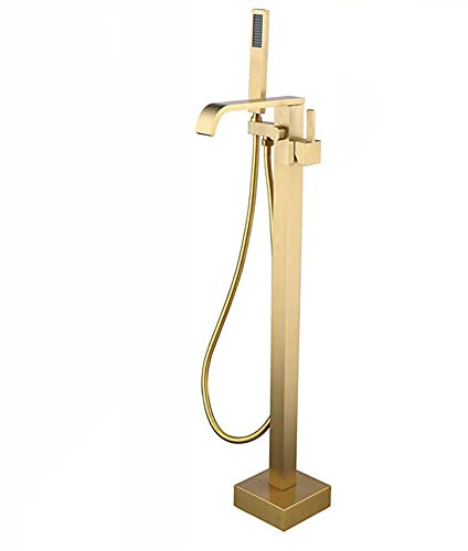 Freistehende Wasserhahn Badewanne Armatur Einhebelmischer Dusche Badewannenarmatur Wasserfall Doppelfunktion Heiß und Kalt Badewannenarmatur Wasserhahn Armatur Badewanne-Zirkonium Gold-A