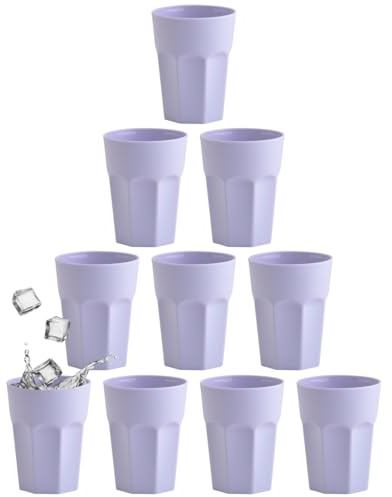 Engelland - 10 x Plastikbecher, Trinkbecher, Flieder/Lila, Pastellfarben, 250 ml, mit Eichstrich, bruchfest, stapelbar, Mehrweg, Kunststoff, BPA-frei, wiederverwendbar, Party-Becher, Trink-Glas