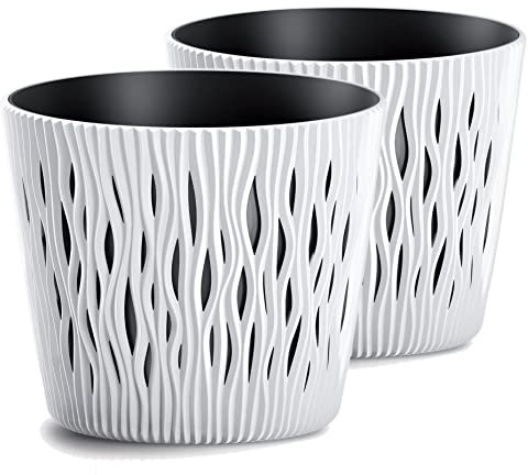 Tymar Blumentopf, 2er-Pack, Übertopf aus Kunststoff, Moderne, Runde Form, Pflanztopf,Innen- und Außenbereich, SR001 (Weiß, ø 26 cm)