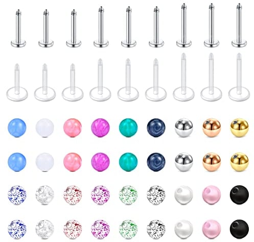 Longita 16G 6-10MM Stab Piercing Lippe Chirurgenstahl & Acryl Ersatzkugeln Piercing Kugel für Helix Tragus Piercing Ohrstecker Labret Lippenpiercing Ohrpiercing Conch Piercing für Damen