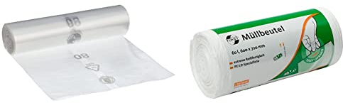 Müllsäcke DEISS PREMIUM transparent, Typ 60, 70 L, 70 Liter - Typ 60, 19702 & Müllbeutel DEISS FIRST PLUS weiß 60 L, 50 Stück