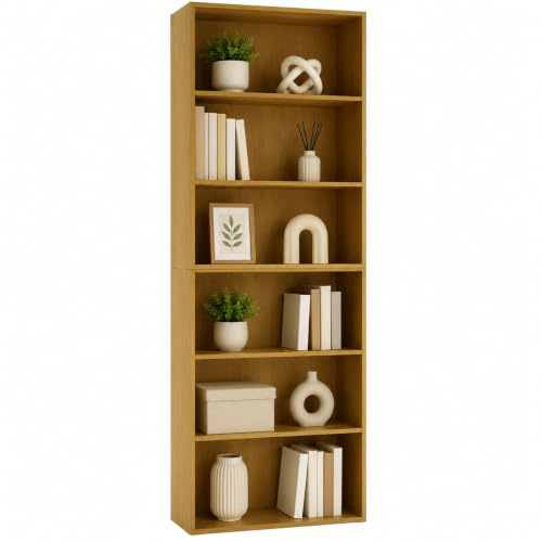 URBNLIVING 6 Tier Wide Wooden Bookcase Display Storage Shelf Unit