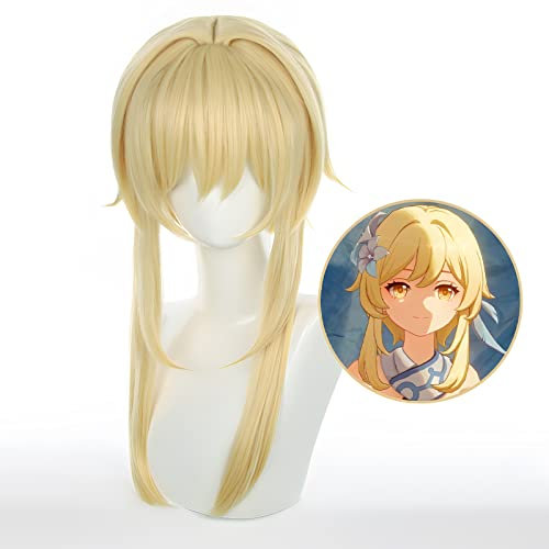 Anime Cosplay Perücke, Genshin Impact Perücke, mit zwei Perückenkappen, für Halloween, Party & etc. (Lumine Cosplay)