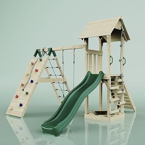 Rebo Spielturm Trondheim in Dunkelgrün Kinderschaukel