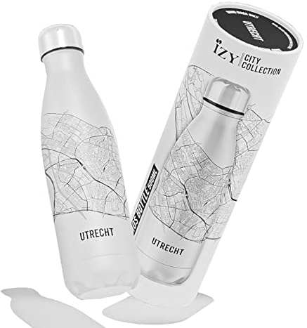 IZY Trinkflasche, Stadtplan, Utrecht, Wasserspende, Thermoskanne, Wasserflasche, Thermobecher, BPA-frei, Trinkflasche aus rostfreiem Stahl, Heiß oder kalt für 12 Stunden, 500 ml