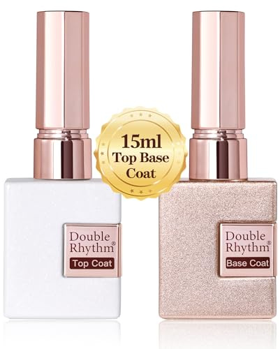 Double Rhythm 2 Pcs 15ML No Wipe Gel Top Coat and Base Coat Set Clear Glossy Gel Polish Kit (Base and Top Coat)
