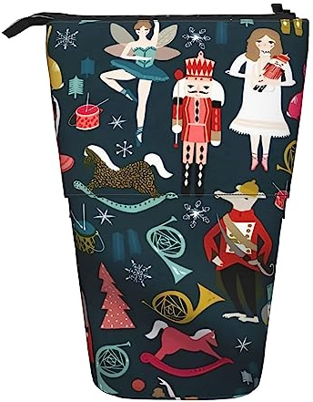 Oudrspo Trousse télescopique pour Femme Casse-Noisette Noël Danse Imprimer Sac à Crayons Debout Étui à Papeterie Porte-Stylo télescopique Pop Up Porte-Crayon pour Bureau Travail Vacances Cadeau