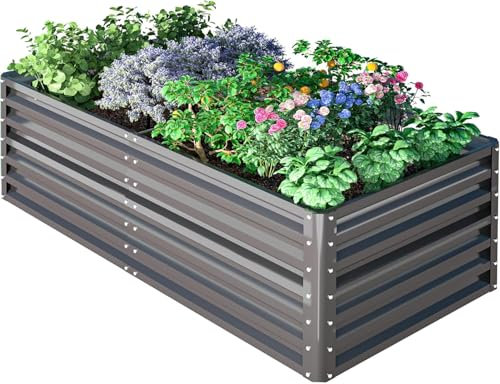 UDPATIO Jardinera elevada de metal, 180 x 60 x 90 cm, zinc y aluminio, bancal elevado independiente para jardín y balcón, 970 L, jardinera para jardín, para el cultivo de verduras, flores y frutas,