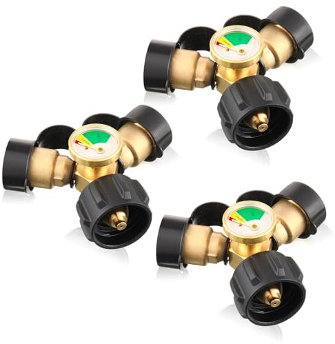 Tandefio - 2 Way Propane Y Splitter Adapter Y Splitter Adapter with LP Gauge Gas Connector Gas Bottle Adapter for 5-100 lbs Propane Cylinder BBQ Grill Gas Burner RV Camper Heater