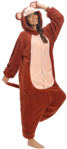 Luojida Pigiama Animali Adulto Pigiama Pile Donna Uomo Cosplay Onesies Morbido e Caldo Pigiama Intero con Cappuccio e Tasche Ideale Regalo per Costume Carnevale Halloween Natale Scimmia L