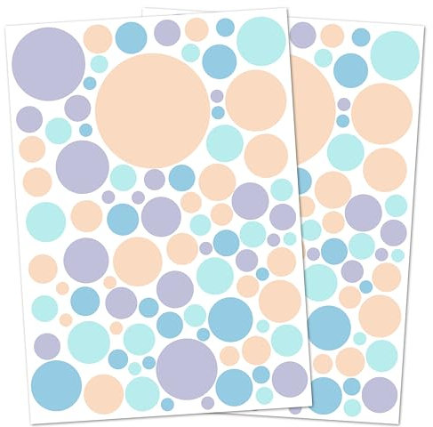 Punalu Kreis Set 176 Stück Wandtattoo für Babyzimmer Aufkleber Sticker Kreise Wandaufkleber Kinderzimmer Deko Punkte Dots Klebepunkte (pfirsich blau)