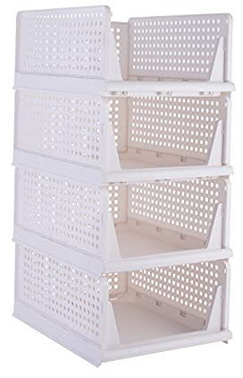 PAIDE P Organisateur de Placard Empilable. Pack de 4 Organisateur Armoire Vetement. Tiroirs Pliables en Plastique. Les Boîtes de Rangement Permettent d'économiser de l'espace. (L-44x34x18,5)