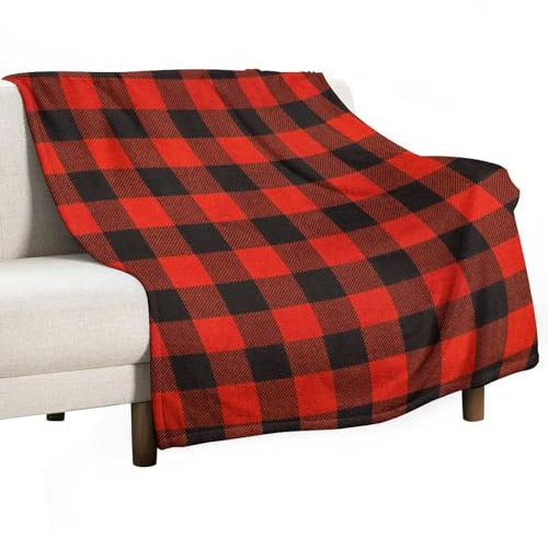 CZZYH 127 x 152,4 cm, leichte und weiche Überwurfdecke, schwarz-rot karierte Decke für Bett, Sofa, Reisen, Camping