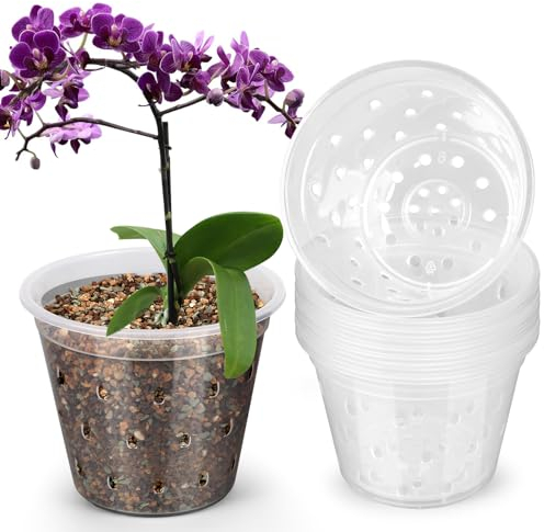 FUIJOL Vasi per orchidee con fori per rinvaso, confezione da 8, vasi trasparenti per orchidee con drenaggio per interni ed esterni, vaso in plastica per interni ed esterni, fioriera per orchidee