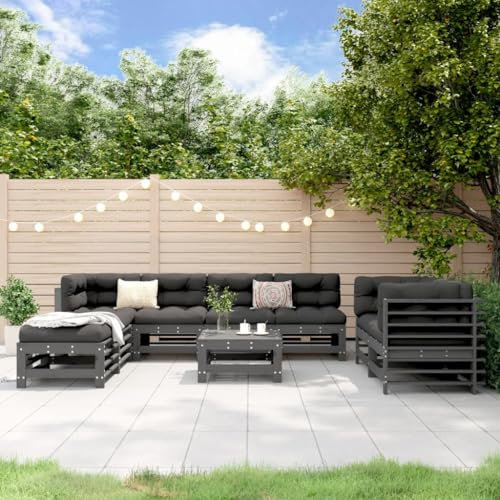 Festnight 9-TLG Lounge Gartenmöbel Set Holz | Garten-Lounge Set aus Holz | Modernes Garten Loungemöbel Set Ecklounge Gartengarnitur Balkonmöbel Graue Kiefer