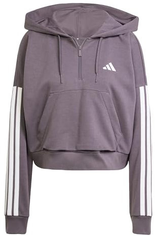adidas Damen Essentials 3-Stripes French Terry Quarter-Zip Hoodie, Grey Strata/White, XXS