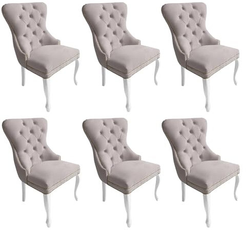 Meble Ares Esszimmerstühle 6er Set Madame - Glamour Stil - Samt Stuhl Esszimmer - Dining Chair - Seselstuhl Wohnzimmer - Schminktisch Stuhl - Ankleidezimmer Möbel - Buchenholz, Gesteppt, Hellgrau