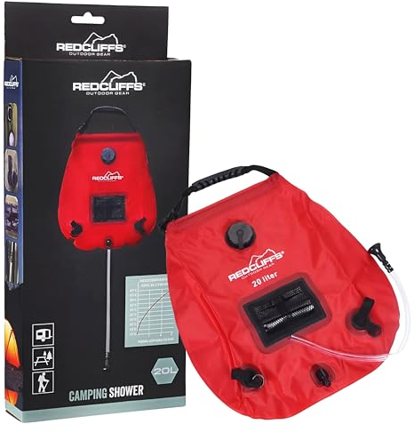 Tool & Tree Solar Campingdusche in Rot, 20 Liter, Faltbare Tasche mit Duschkopf und Wasserhahn, nachhaltige Solarenergie für Mobile Erfrischung, Perfekt für Camping, Wandern & Strandtage