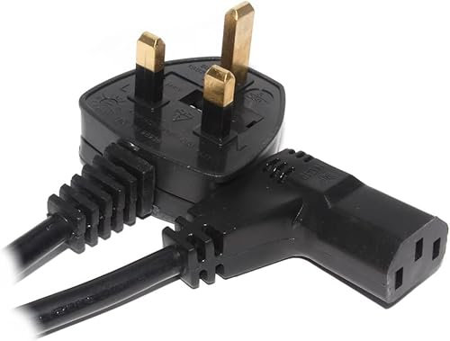2 Metre 3 PIN MAINS CABLE Angled Long Mains 13APower Lead Cable compatible with Samsung Plasma/Flatscreen TV, pc, monitor, plug, cord, printers