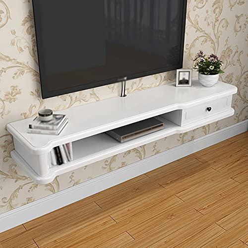 Mobile TV Stand, Metal Hole Design TV Shelf with Drawer, Suitable for Game Console with Remote Control Junction Box/White/120cm