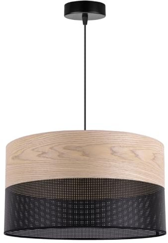 Light-Home Emily Lampenschirm Hängelampe Hängeleuchte - Deckenlampe Industrial für Wohnzimmer Schlafzimmer und Esszimmer - Moderne Pendelleuchte aus Furnierholz - Klassische Eiche - Schwarz 40 cm