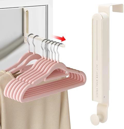 Mittimiya Perchero de puerta plegable, gancho para puerta para 6 perchas y extensiones extensibles, para colgar no es necesario taladrar, metal para debajo de 4,8 cm de pliegue, bolsa de ropa y