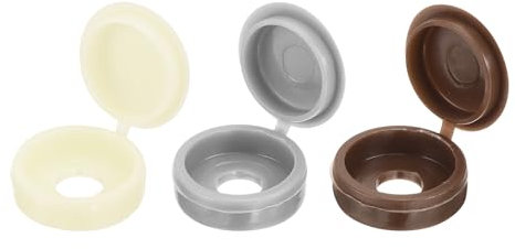 sourcing map 210Pcs Screw Cover Caps, Plastic Hinged Screw Covers, Snap Washer Covers Screw Caps for Furniture and Walls, Yellow/Grey/Coffee