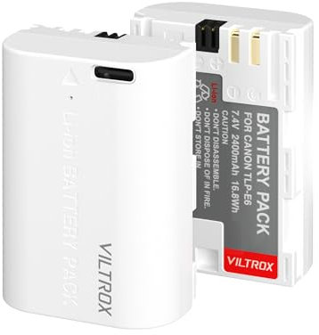 VILTROX 2 Pack LP-E6/LP-E6NH Rechargeable Camera Battery with USB Type-C Fast Charging 2400mAh Replacement Camera Batteries Compatible with Canon EOS R5 R6 R6II R7 5D II III IV 6D 6DII 70D 80D 90D