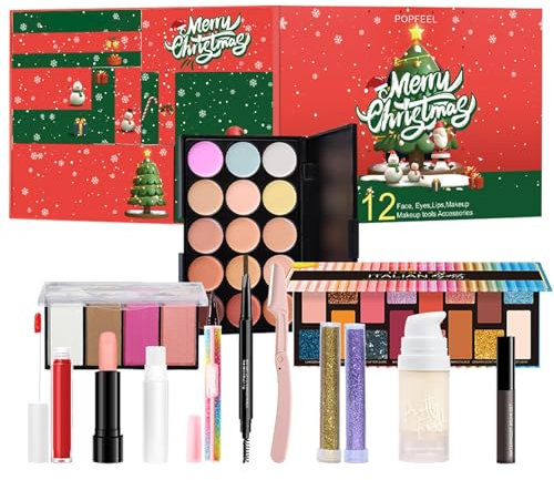 Makeup Adventskalender - 12 Stück Beauty Countdown Set, Kosmetik Adventskalender | Weihnachten Countdown mit Make-up und Hautpflege, 2024 Weihnachtskalender für Beauty-Enthusiasten, Überraschungen