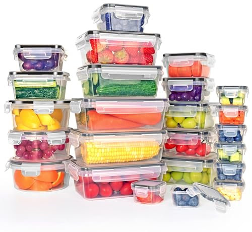 Czemo Frischhaltedosen mit Deckel, 48-teilige Tupperdosen Set (24 Behälter+24 Deckel), Plastik Vorratsdosen Set BPA Frei Gefrierdosen Mahlzeiten-Vorbereitungsbehälter Lebensmittelbehälter